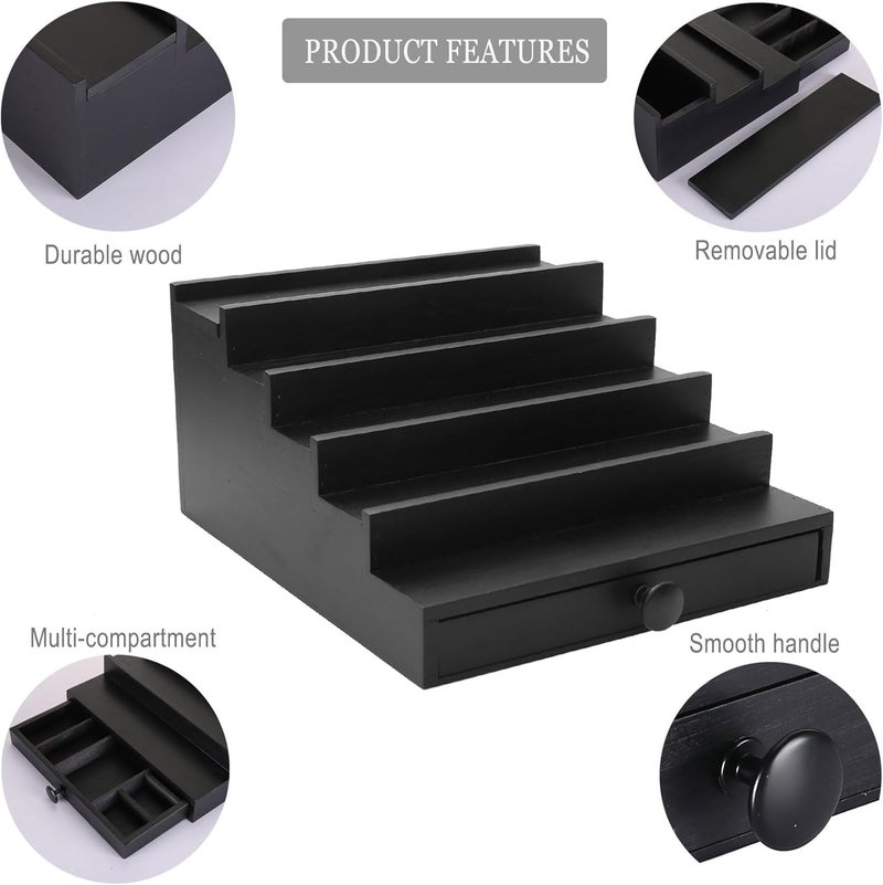 Fengligoo 5 Tier Cologne Organizer for Men - Wooden Black Cologne Perfume Display Stand with Drawer and Hidden Compartment, Mens Cologne Holder Shelf for Organizing and Storing - Image 4